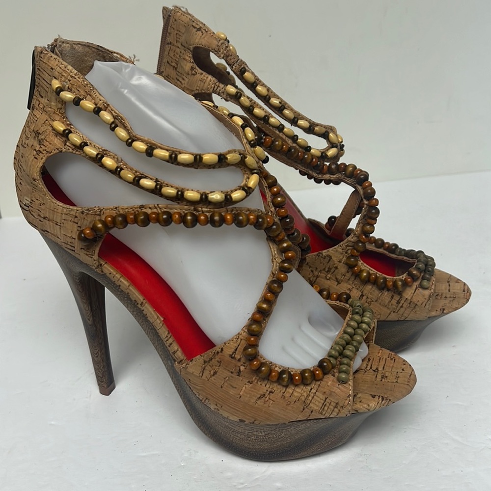 New MINX beaded cork heels size 9